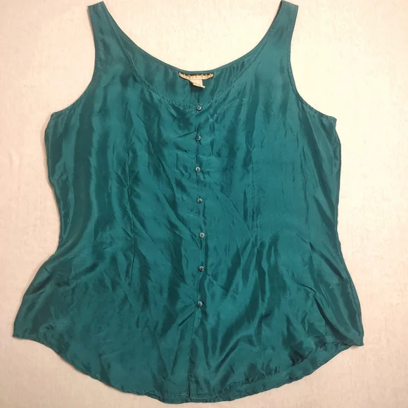 New York Studio Silk 100% Vintage 1990s Y2K Silk Evening Tank Top| Large| Teal - Picture 3 of 8